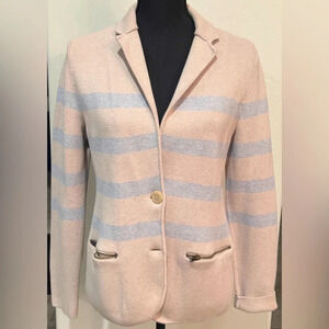 Talbots Medium Cotton Blend Beige and Light blue striped blazer